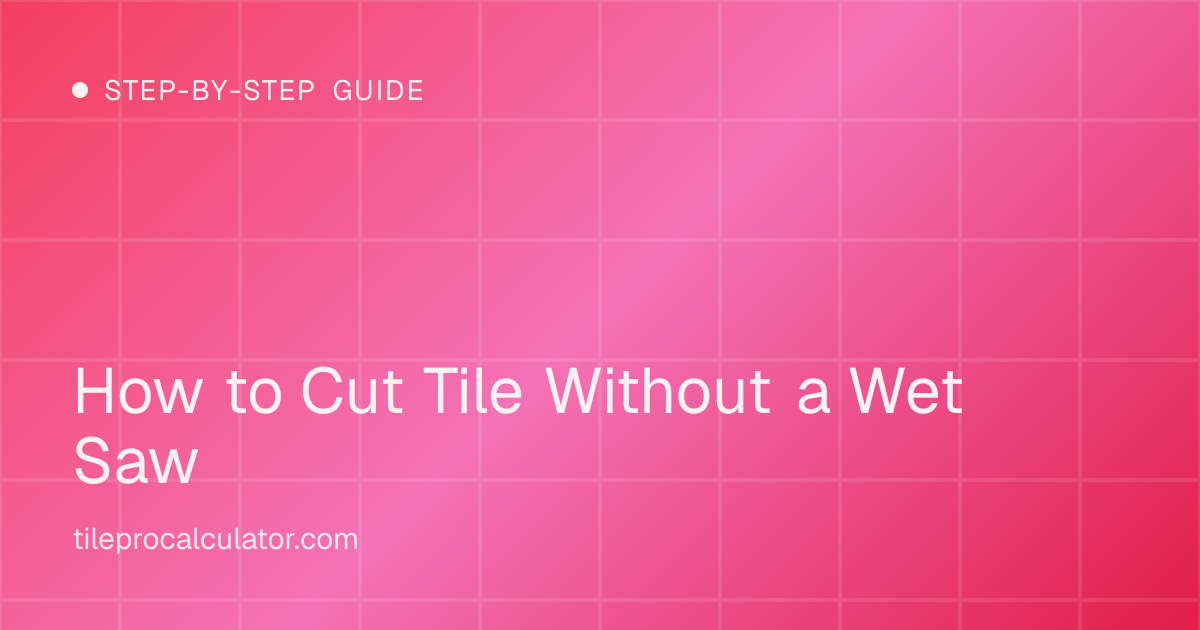 Tile cutting illustration — snap cutter, angle grinder, and tile nippers on a ceramic tile background